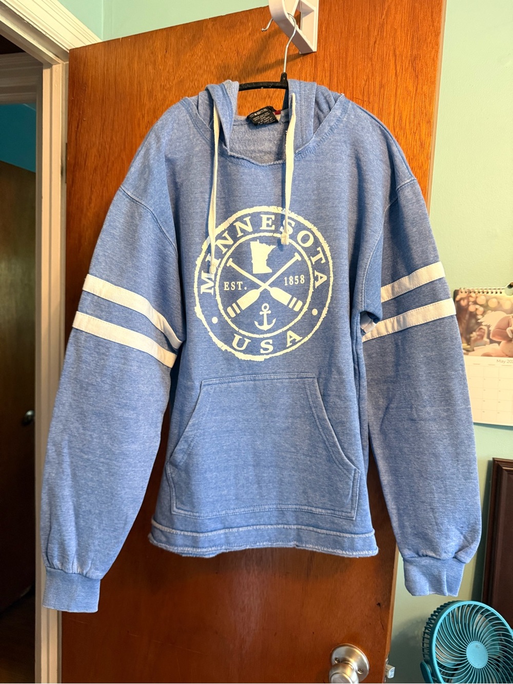 Minnesota USA Acid Wash Blue Hooded Pullover Sweatshirt